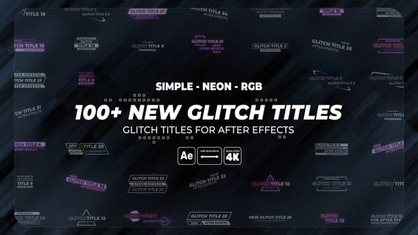 【PR模板】100个故障干扰坏损RGB色散霓虹发光简洁文字标题动画 100+ Glitch Titles插图