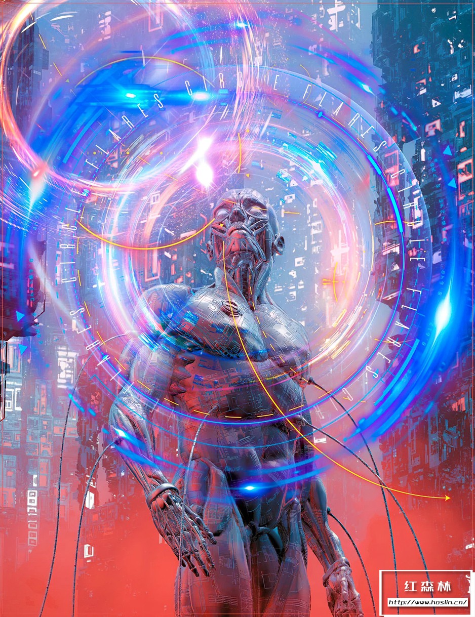 图片素材105张未来科技感赛博朋克霓虹发光hud圆形光斑叠加合成素材