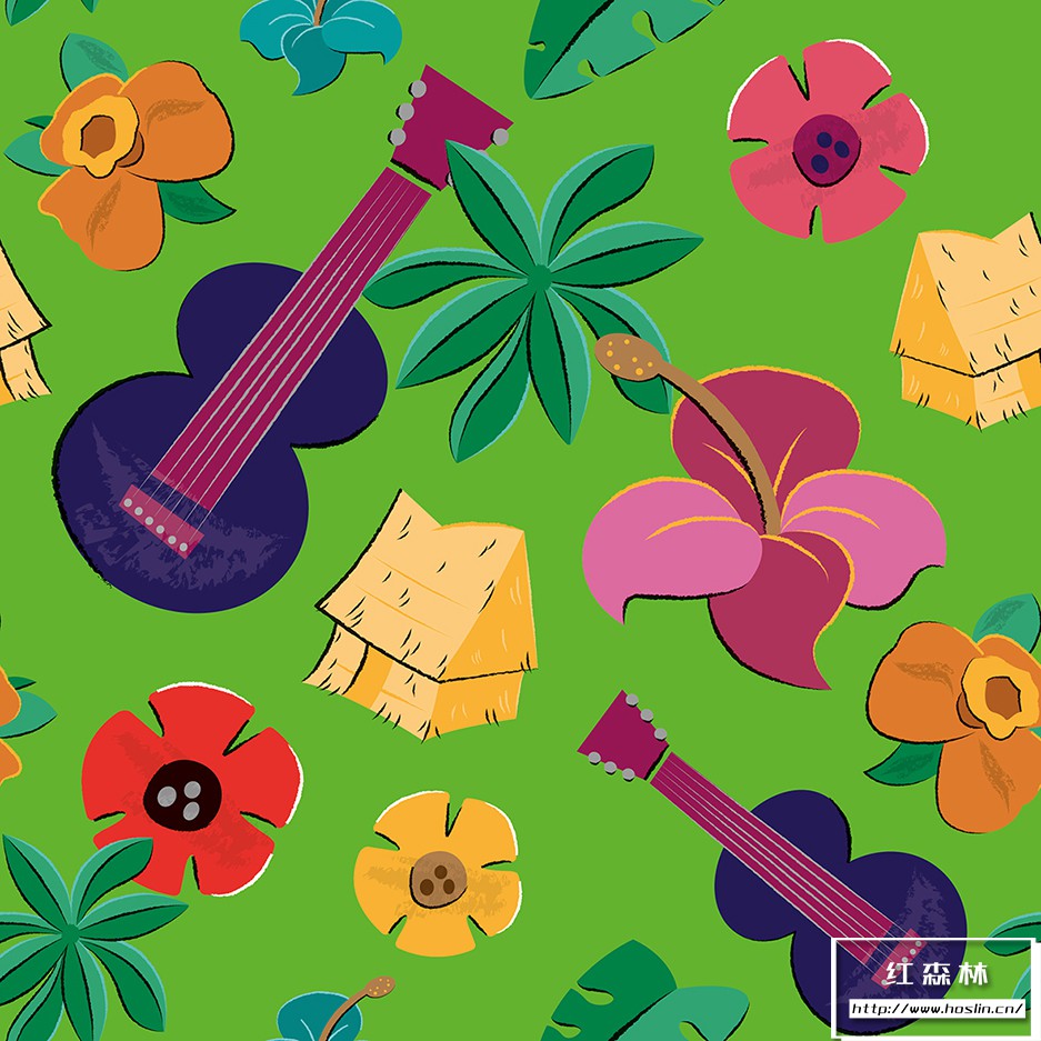 矢量素材8种夏威夷风格版画插画彩色印花无缝矢量图案设计素材tikiand