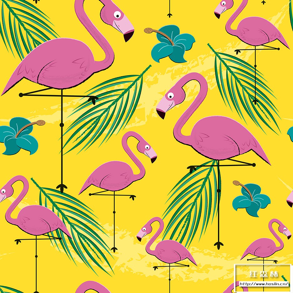 矢量素材8种夏威夷风格版画插画彩色印花无缝矢量图案设计素材tikiand