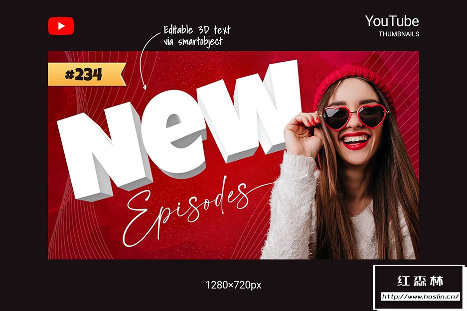 【psd模板】6款社交媒体视频封面油管vlog自媒体创作宣传3d文字排版