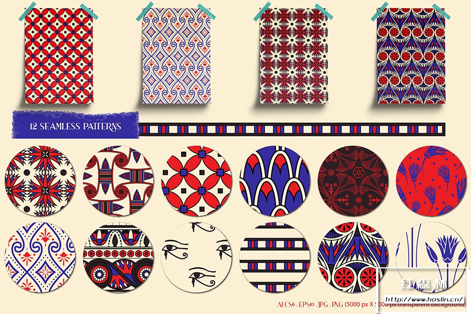 款古埃及风情优雅神秘图形装饰符号图案纹理象形文字艺术设计矢量素材